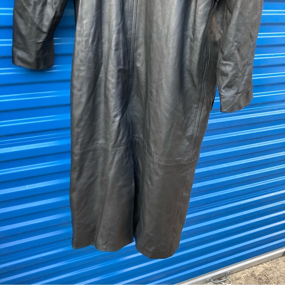 Classic Black Leather Trench Coat - Picture 13 of 16